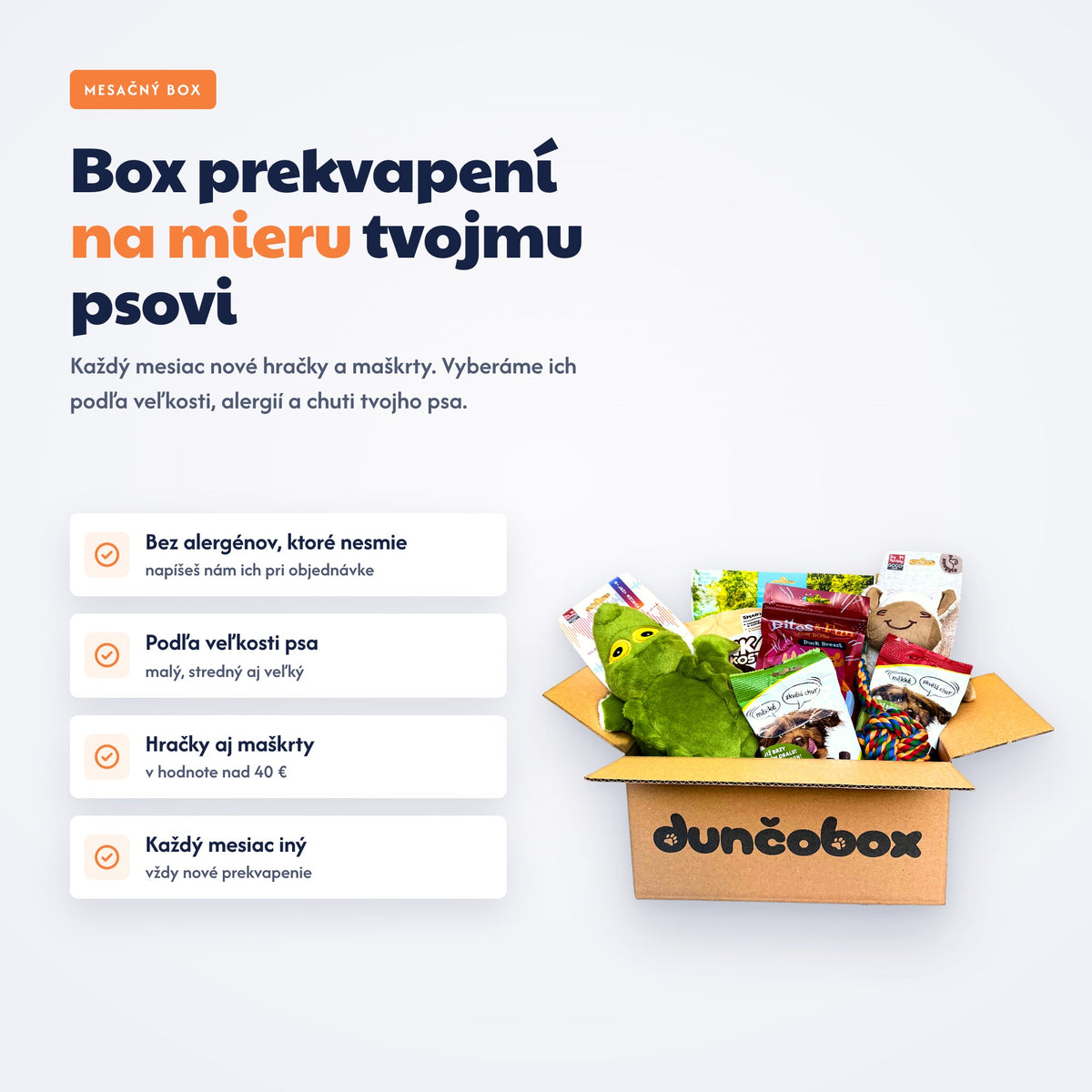 DunčoBox na mieru: podľa veľkosti, alergií a chuti psa
